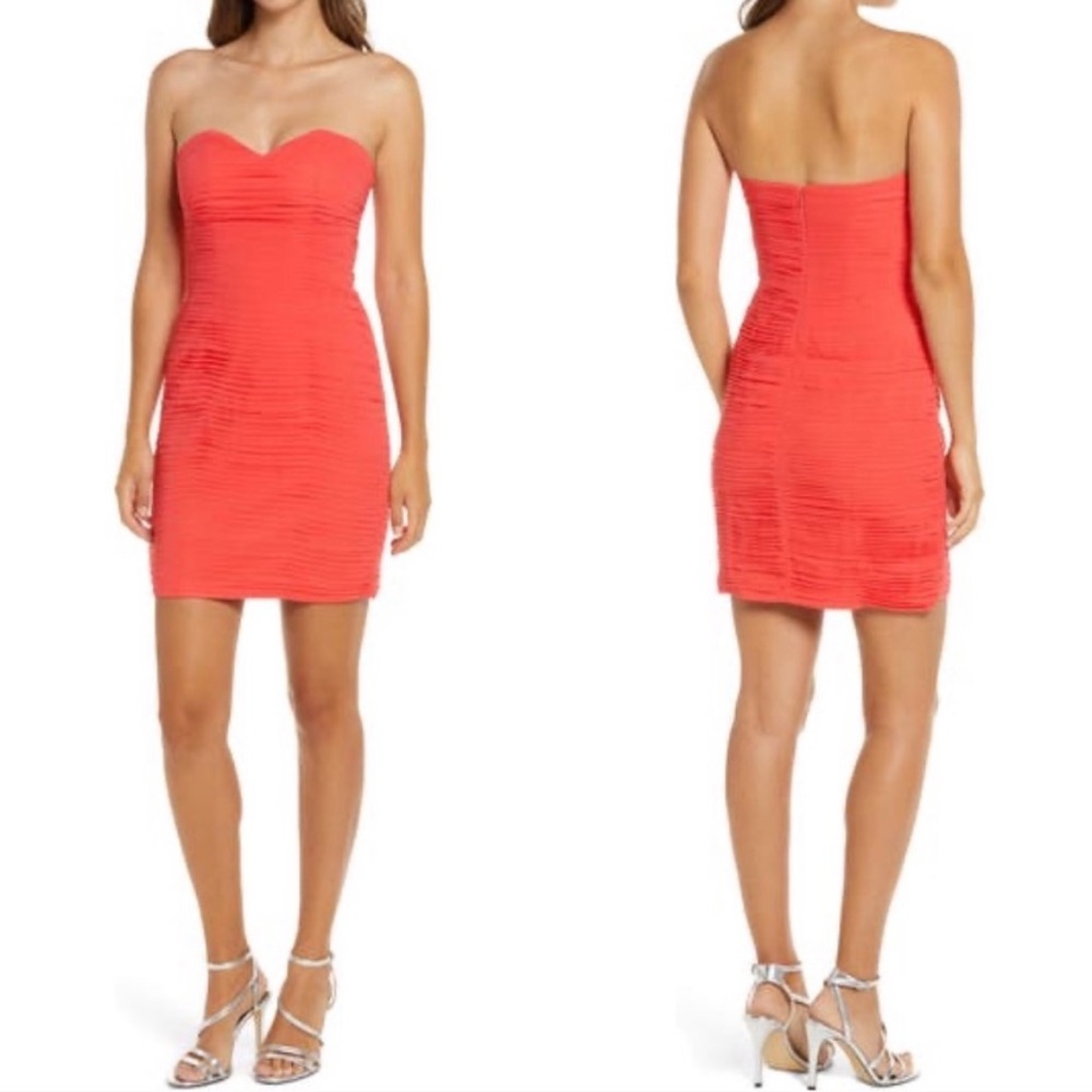 Lavish ALice Pleated Coral Sweet Heart Mini Dress